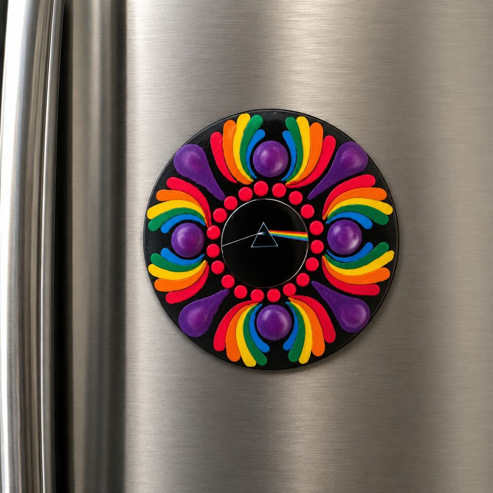 Mini Wood Album Magnet – Hand Painted Pink Floyd Mandala
